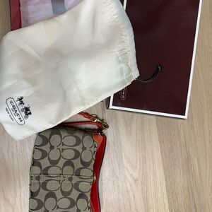 Coach Brown and Red Signature Wristlet